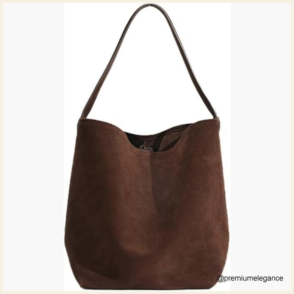 Handbags - Large Genuine Leather Suede Bucket Tote Shoulder Bag Hobo Satchel Purse